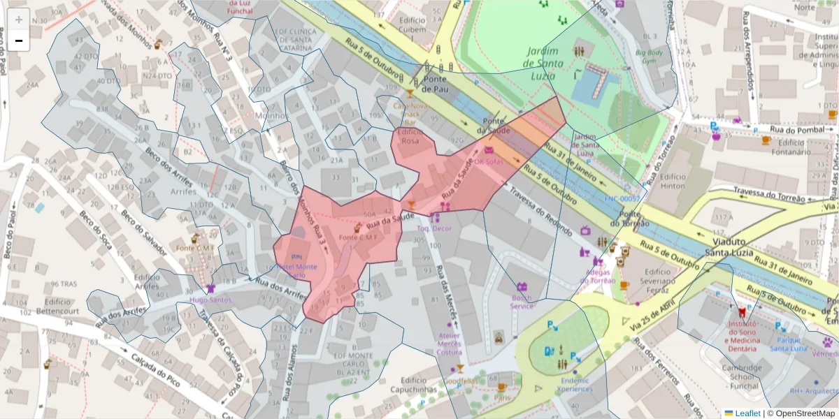 Mapa detalhado do código postal 9000-221 com limites, códigos postais vizinhos e agências dos correios
