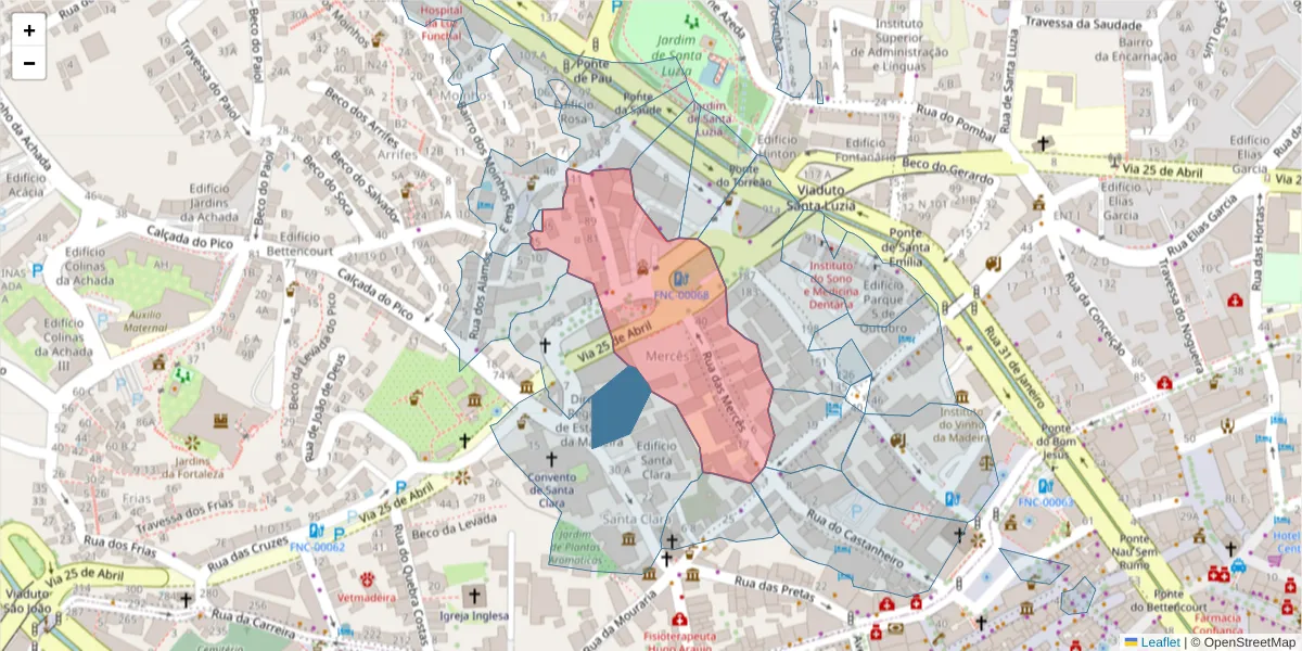 Mapa detalhado do código postal 9000-224 com limites, códigos postais vizinhos e agências dos correios