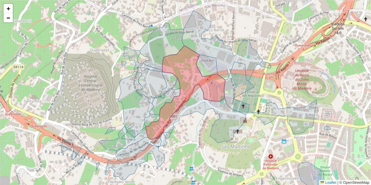 Mapa detalhado do código postal 9000-235 com limites, códigos postais vizinhos e agências dos correios