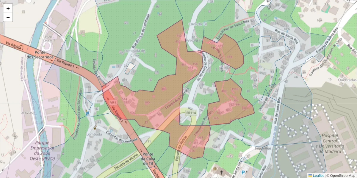 Mapa detalhado do código postal 9000-237 com limites, códigos postais vizinhos e agências dos correios