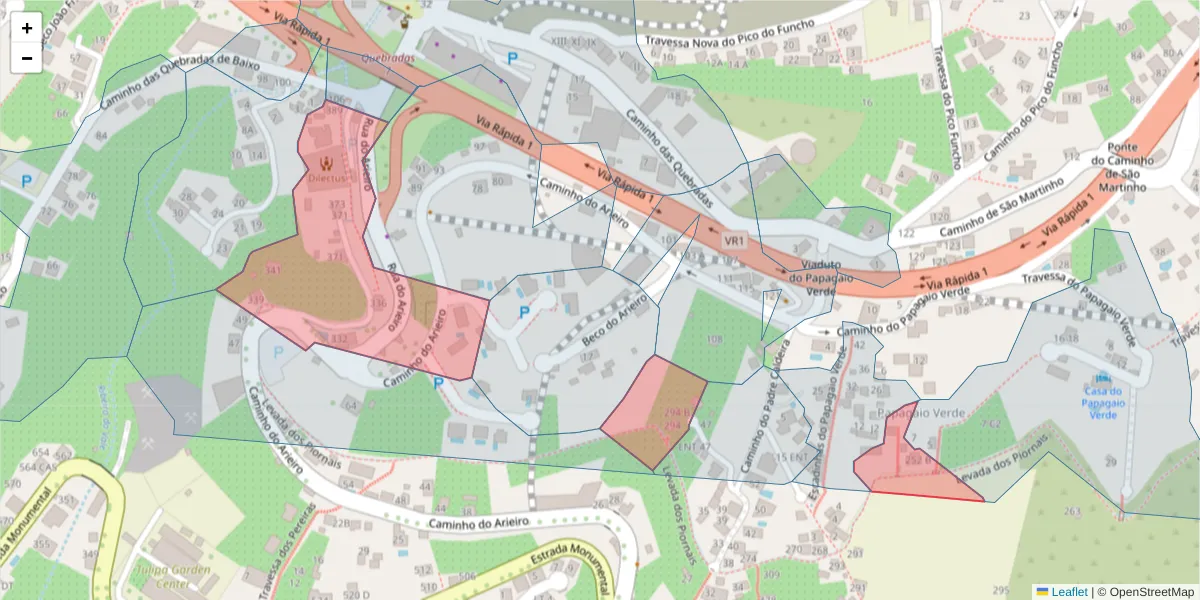 Mapa detalhado do código postal 9000-245 com limites, códigos postais vizinhos e agências dos correios
