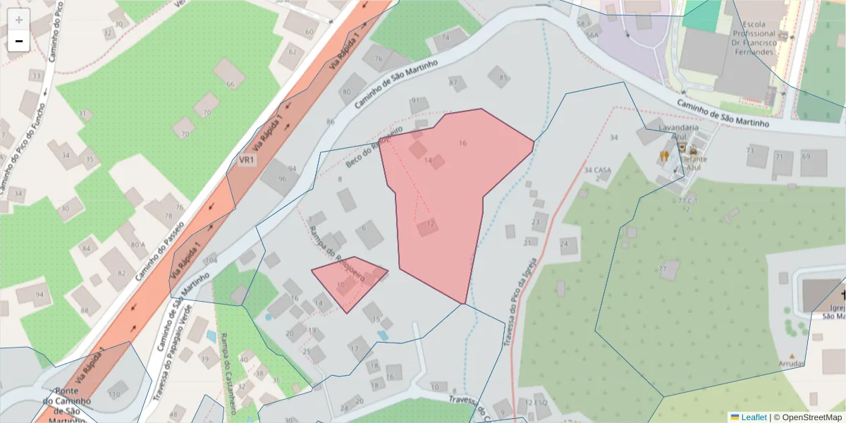 Mapa detalhado do código postal 9000-258 com limites, códigos postais vizinhos e agências dos correios