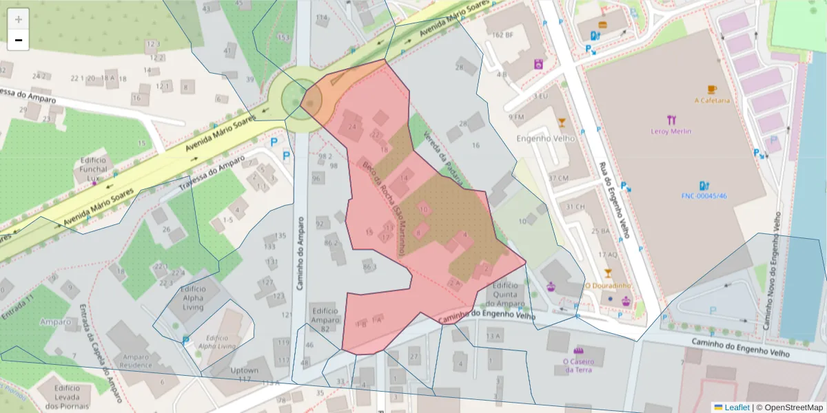 Mapa detalhado do código postal 9000-259 com limites, códigos postais vizinhos e agências dos correios