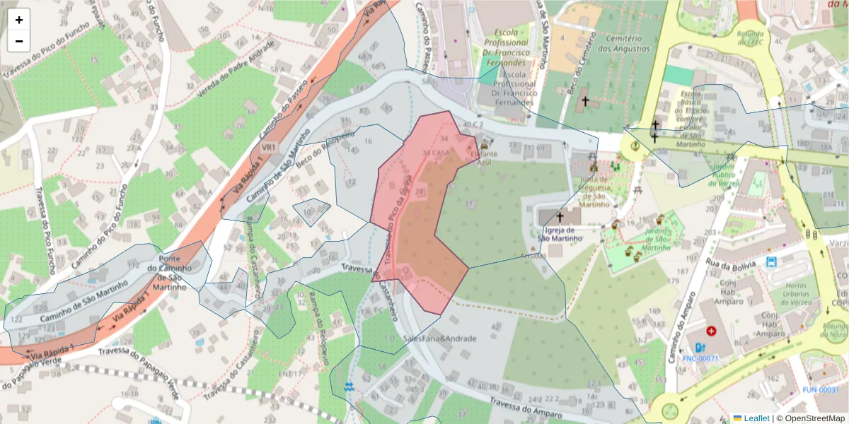 Mapa detalhado do código postal 9000-271 com limites, códigos postais vizinhos e agências dos correios