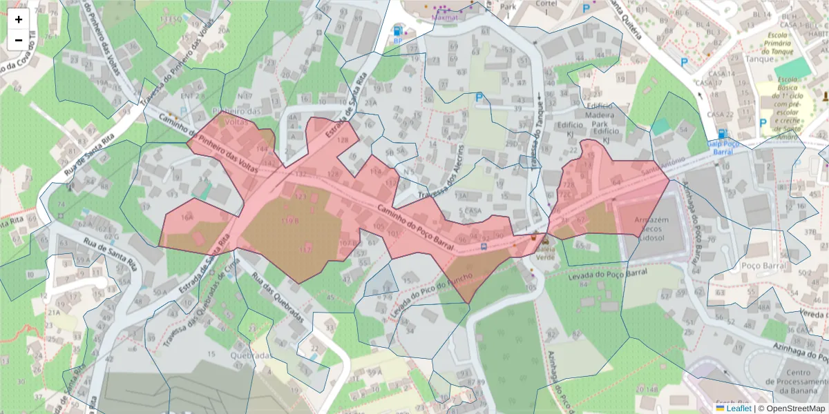 Mapa detalhado do código postal 9000-292 com limites, códigos postais vizinhos e agências dos correios