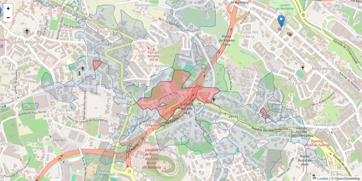 Mapa detalhado do código postal 9000-309 com limites, códigos postais vizinhos e agências dos correios