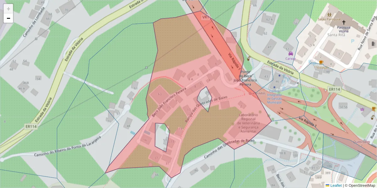 Mapa detalhado do código postal 9000-610 com limites, códigos postais vizinhos e agências dos correios