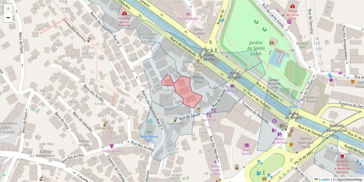 Mapa detalhado do código postal 9000-613 com limites, códigos postais vizinhos e agências dos correios
