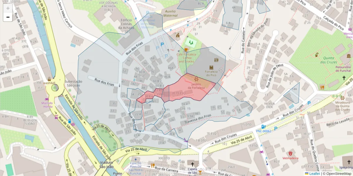 Mapa detalhado do código postal 9000-619 com limites, códigos postais vizinhos e agências dos correios