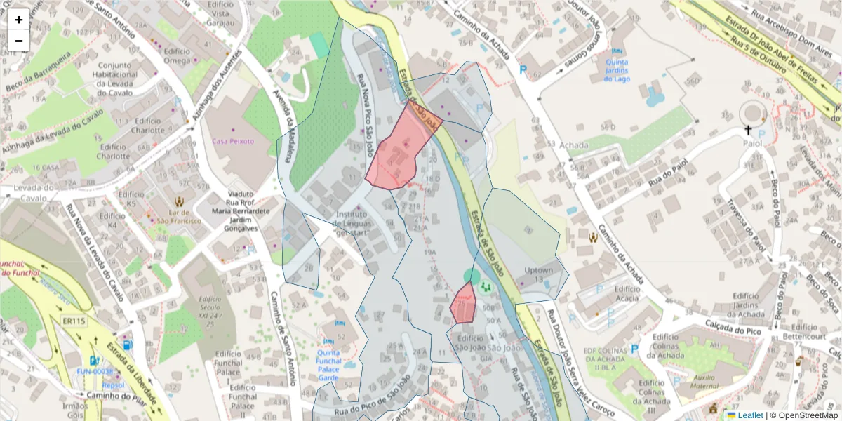 Mapa detalhado do código postal 9000-622 com limites, códigos postais vizinhos e agências dos correios