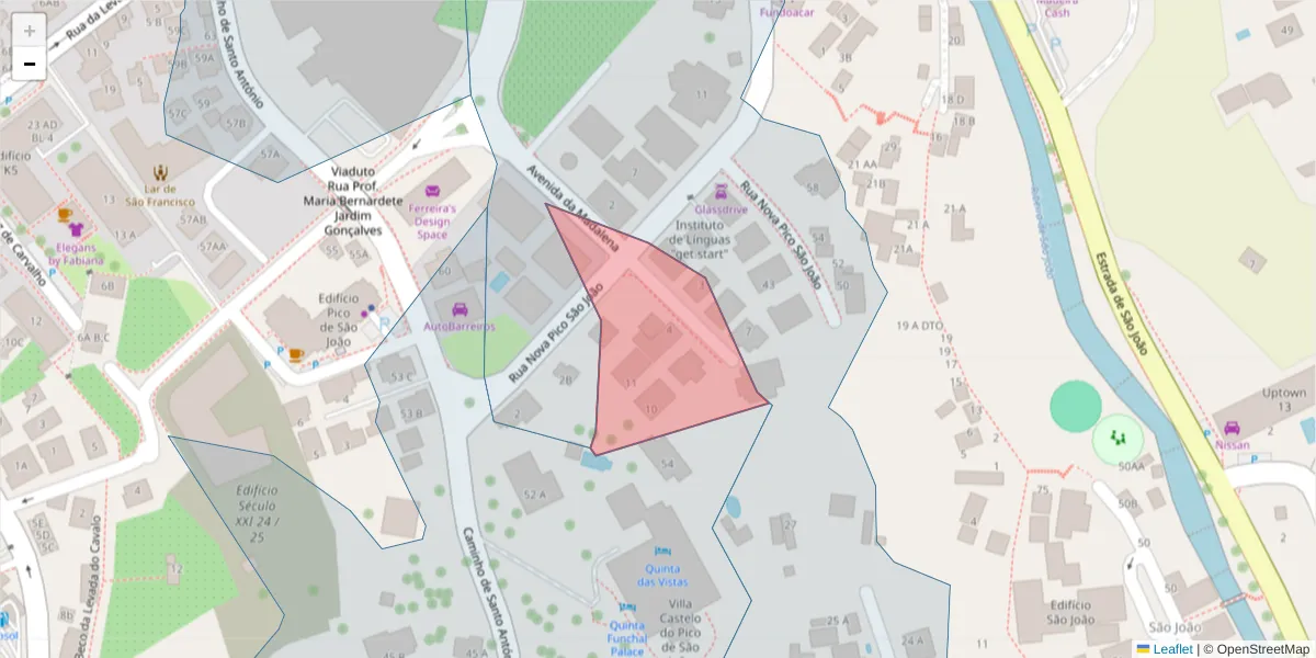 Mapa detalhado do código postal 9000-627 com limites, códigos postais vizinhos e agências dos correios