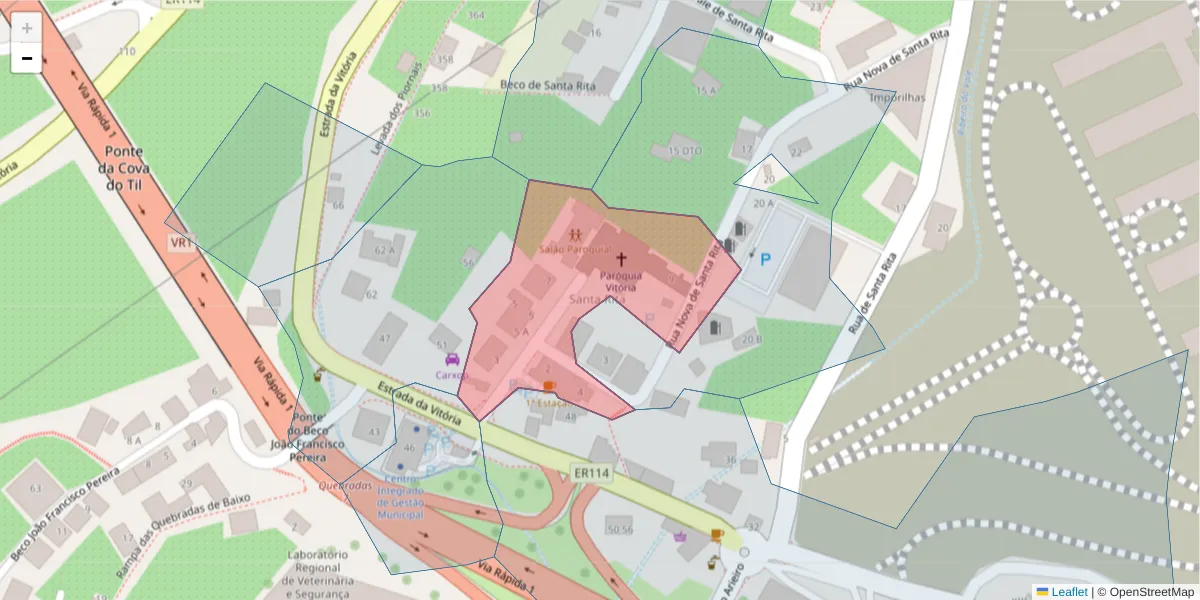Mapa detalhado do código postal 9000-632 com limites, códigos postais vizinhos e agências dos correios