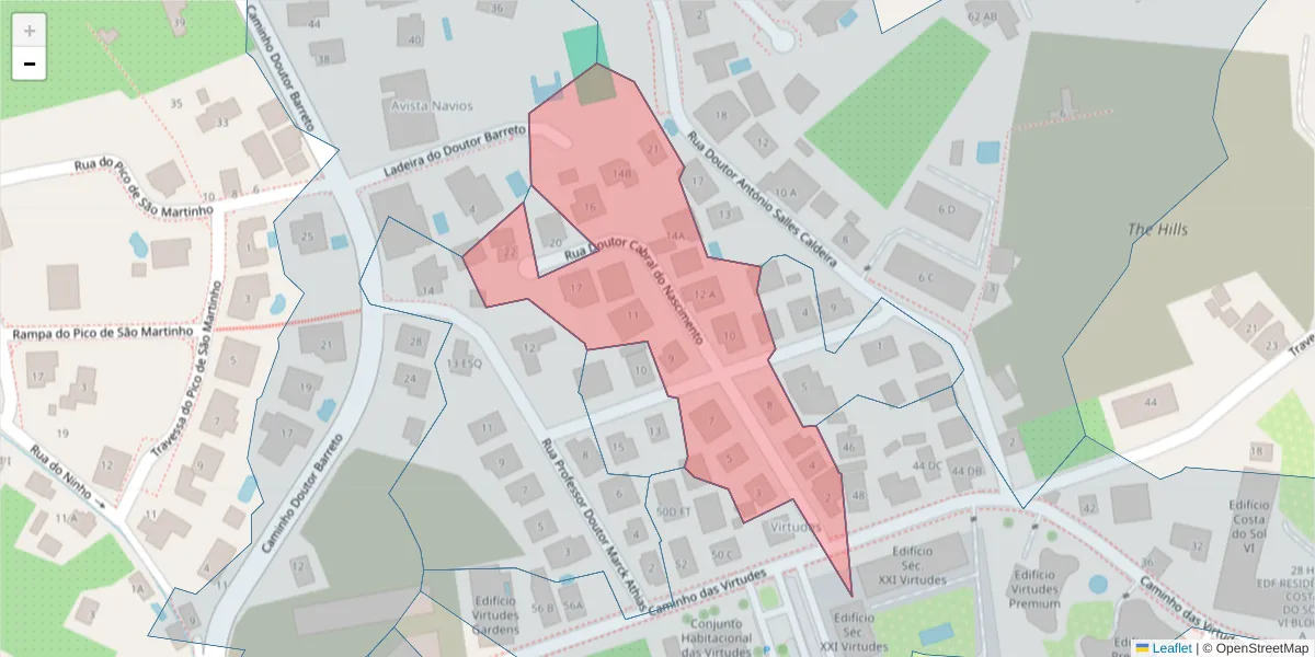 Mapa detalhado do código postal 9000-635 com limites, códigos postais vizinhos e agências dos correios