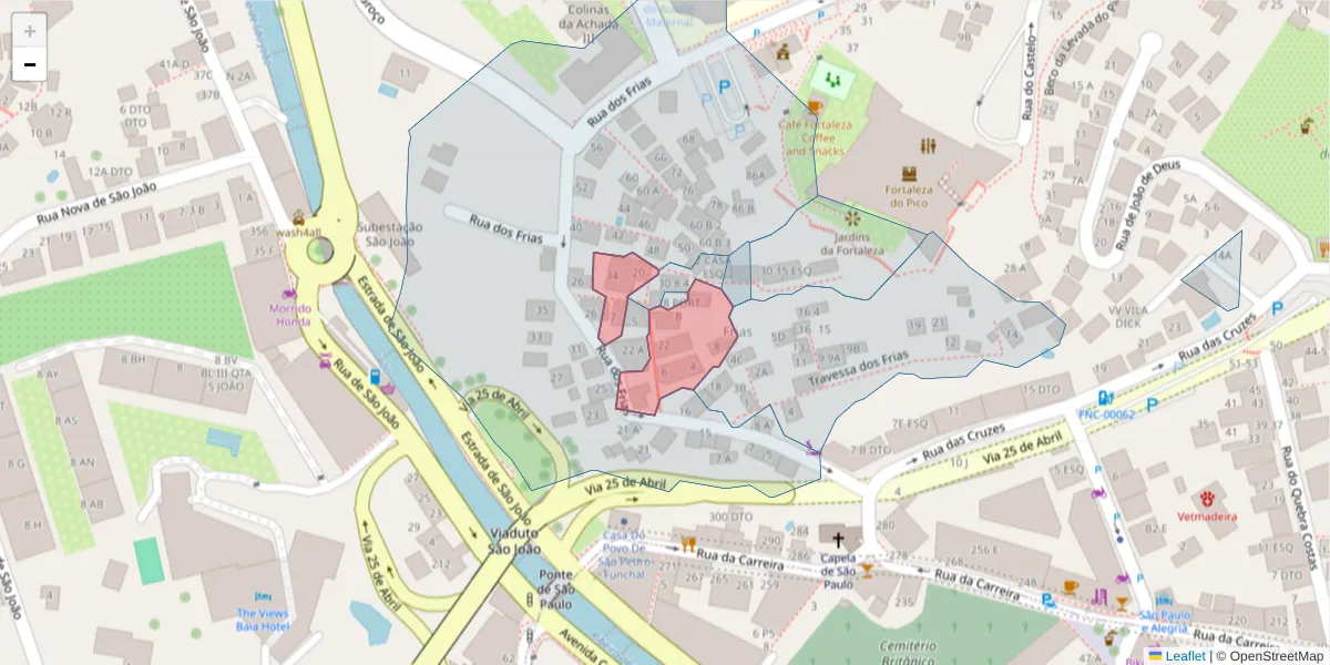 Mapa detalhado do código postal 9000-637 com limites, códigos postais vizinhos e agências dos correios
