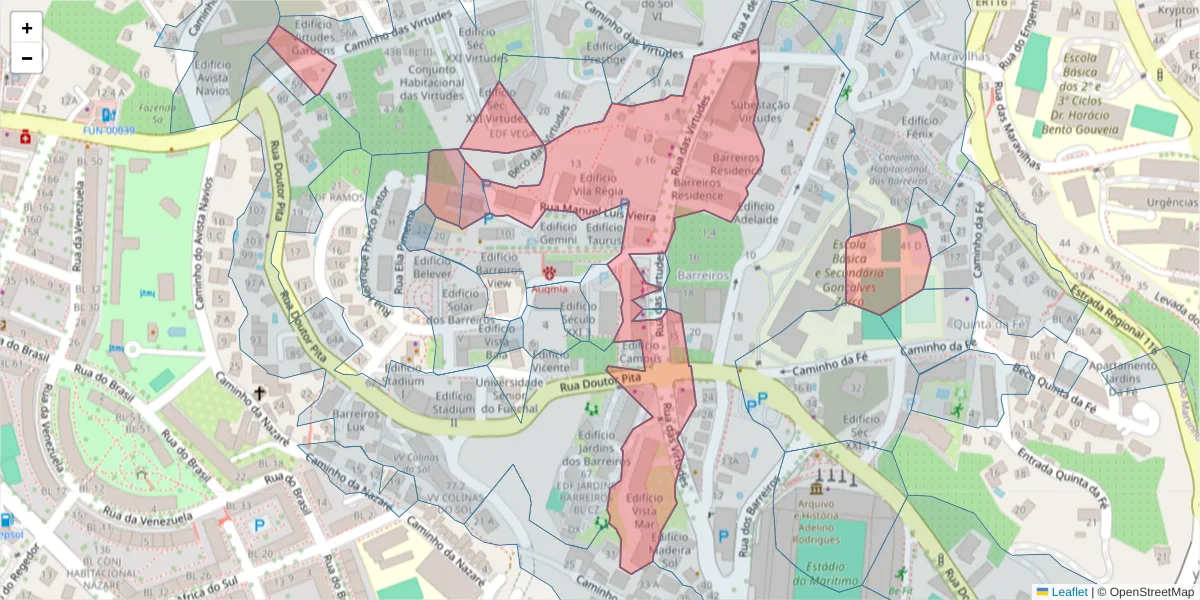 Mapa detalhado do código postal 9000-645 com limites, códigos postais vizinhos e agências dos correios