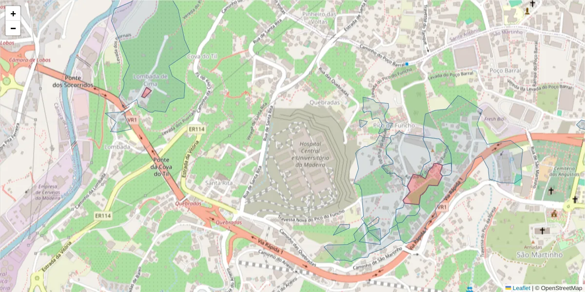 Mapa detalhado do código postal 9000-666 com limites, códigos postais vizinhos e agências dos correios