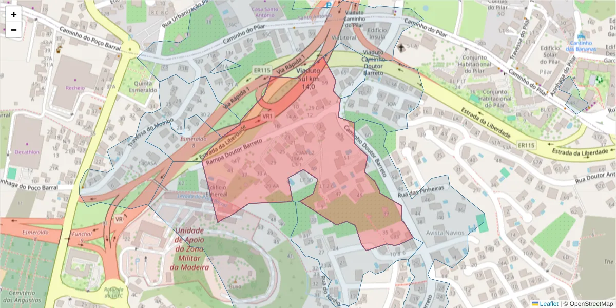 Mapa detalhado do código postal 9000-688 com limites, códigos postais vizinhos e agências dos correios