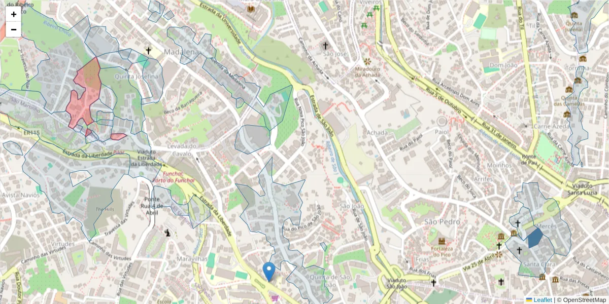 Mapa detalhado do código postal 9000-690 com limites, códigos postais vizinhos e agências dos correios