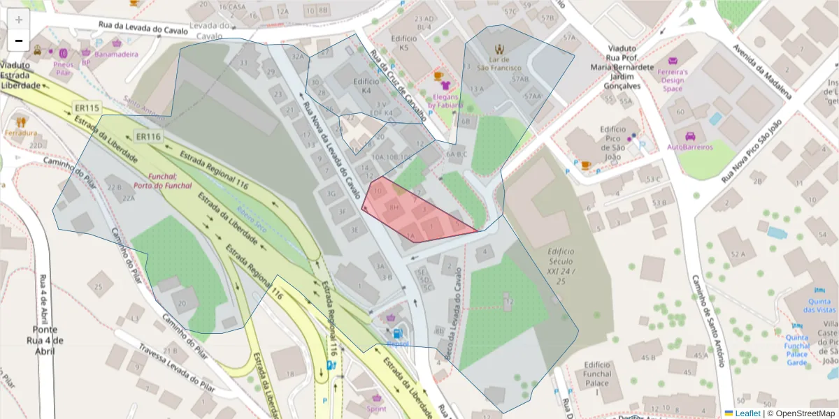 Mapa detalhado do código postal 9000-718 com limites, códigos postais vizinhos e agências dos correios