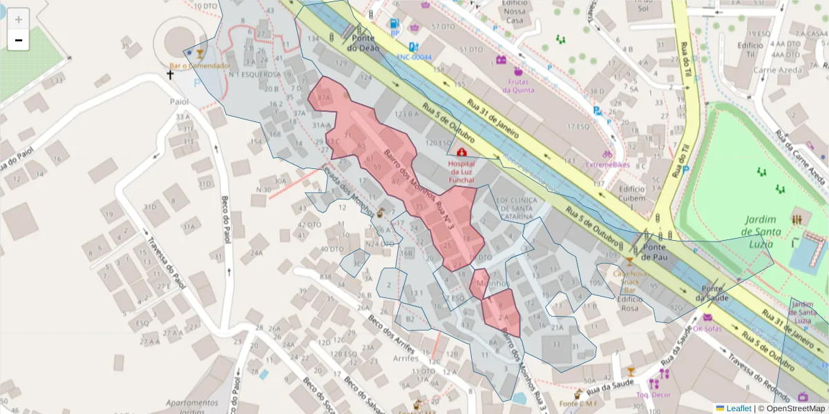 Mapa detalhado do código postal 9000-743 com limites, códigos postais vizinhos e agências dos correios