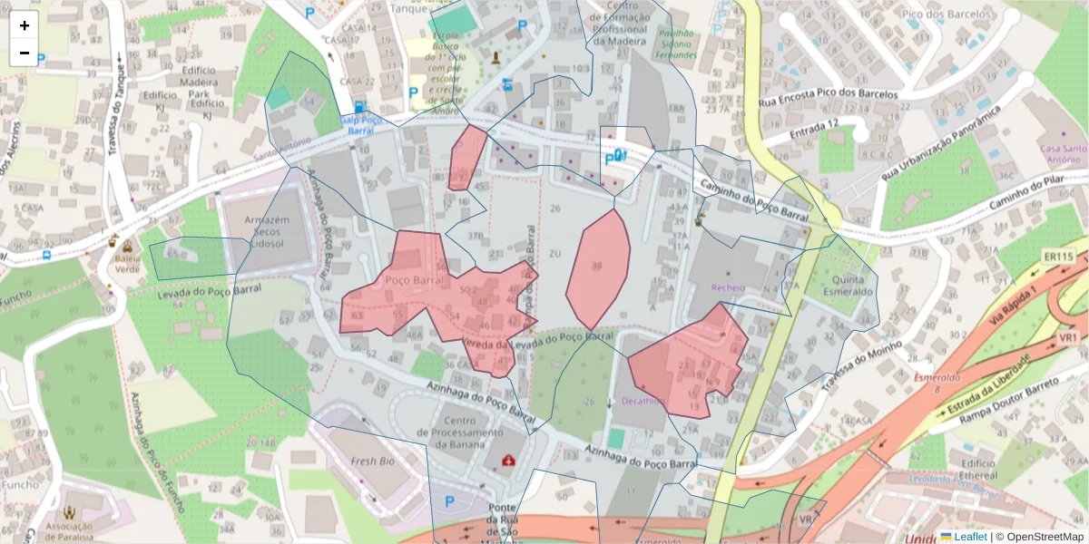 Mapa detalhado do código postal 9000-747 com limites, códigos postais vizinhos e agências dos correios