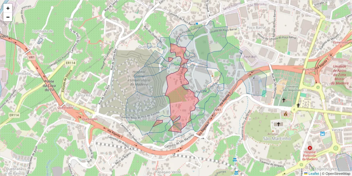 Mapa detalhado do código postal 9000-753 com limites, códigos postais vizinhos e agências dos correios