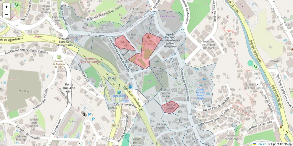 Mapa detalhado do código postal 9000-780 com limites, códigos postais vizinhos e agências dos correios