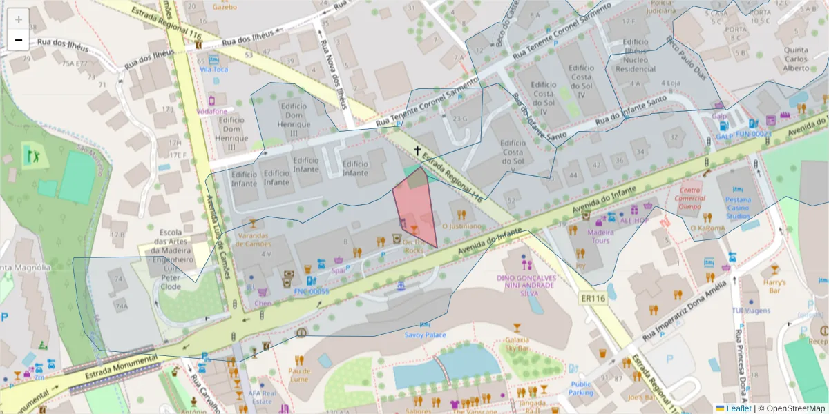 Mapa detalhado do código postal 9004-526 com limites, códigos postais vizinhos e agências dos correios