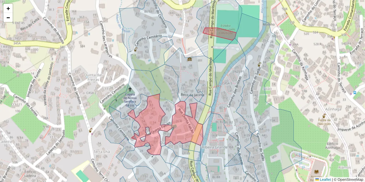 Mapa detalhado do código postal 9020-017 com limites, códigos postais vizinhos e agências dos correios
