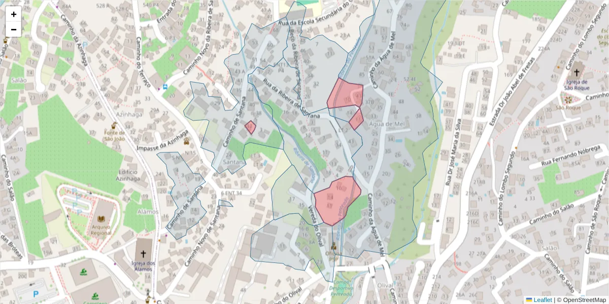 Mapa detalhado do código postal 9020-020 com limites, códigos postais vizinhos e agências dos correios