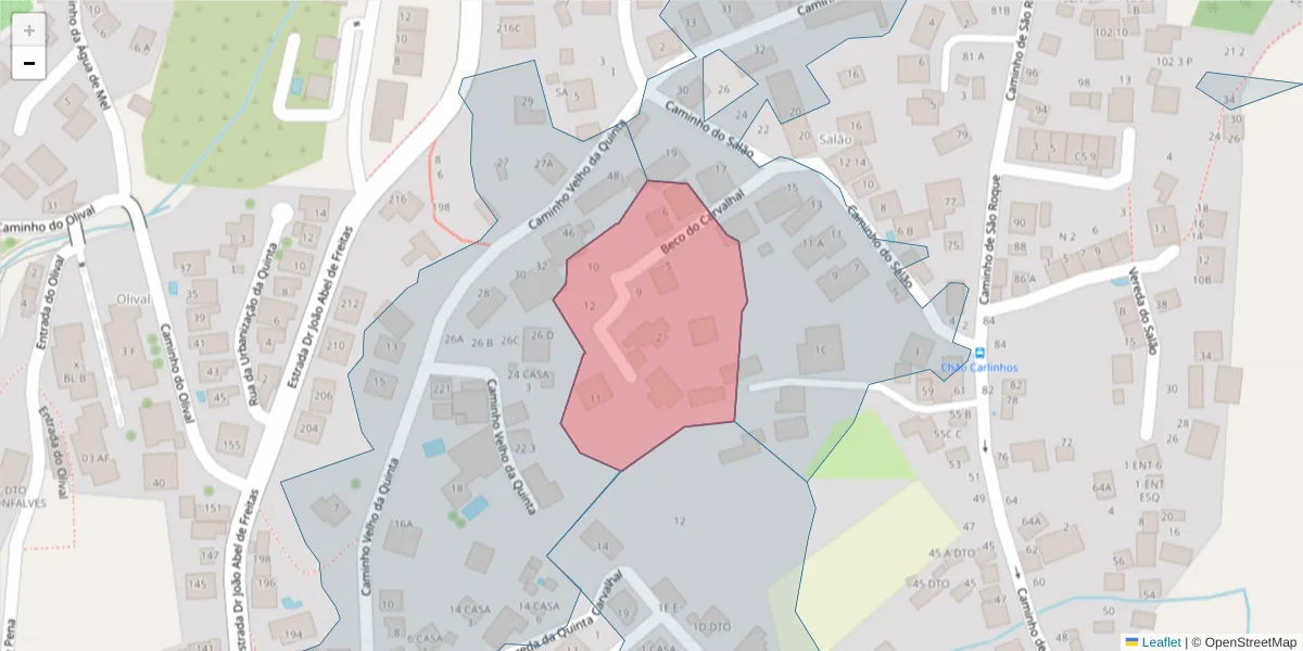Mapa detalhado do código postal 9020-029 com limites, códigos postais vizinhos e agências dos correios