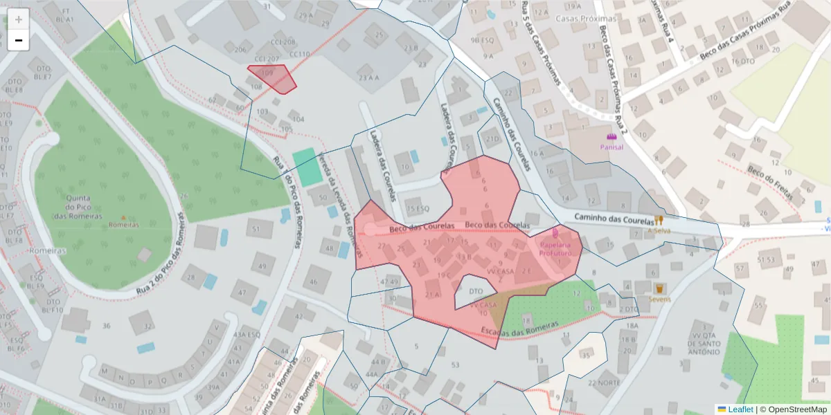 Mapa detalhado do código postal 9020-032 com limites, códigos postais vizinhos e agências dos correios
