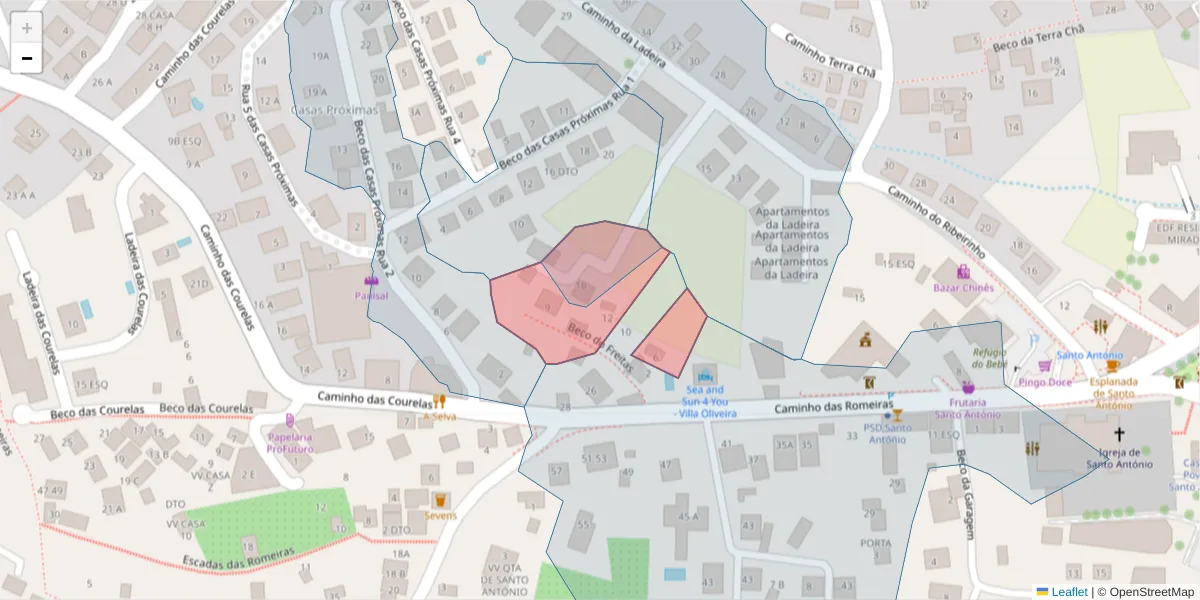 Mapa detalhado do código postal 9020-038 com limites, códigos postais vizinhos e agências dos correios