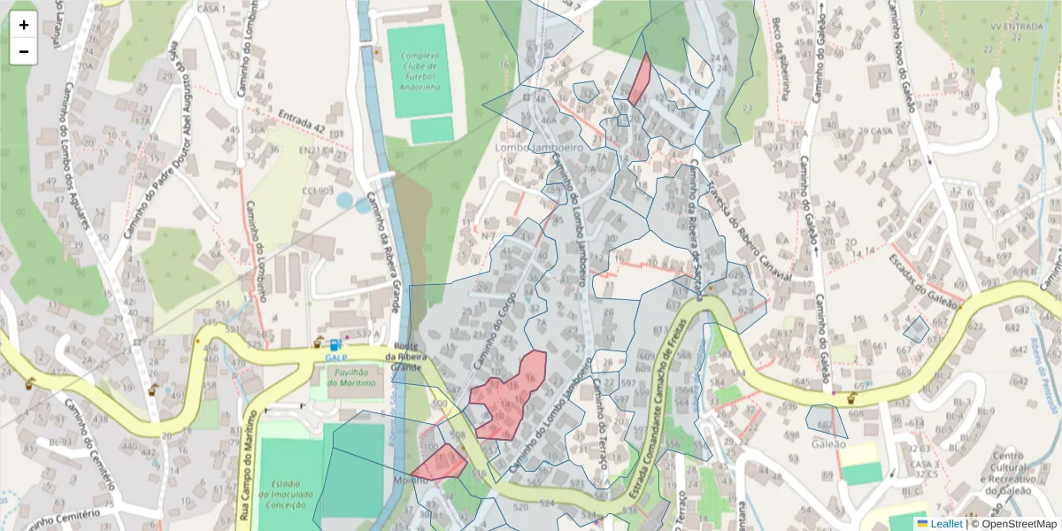 Mapa detalhado do código postal 9020-044 com limites, códigos postais vizinhos e agências dos correios