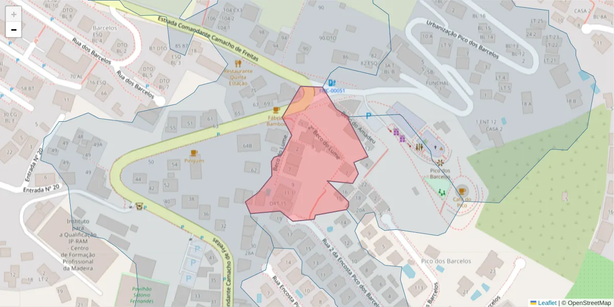 Mapa detalhado do código postal 9020-046 com limites, códigos postais vizinhos e agências dos correios