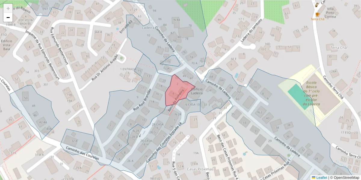 Mapa detalhado do código postal 9020-051 com limites, códigos postais vizinhos e agências dos correios