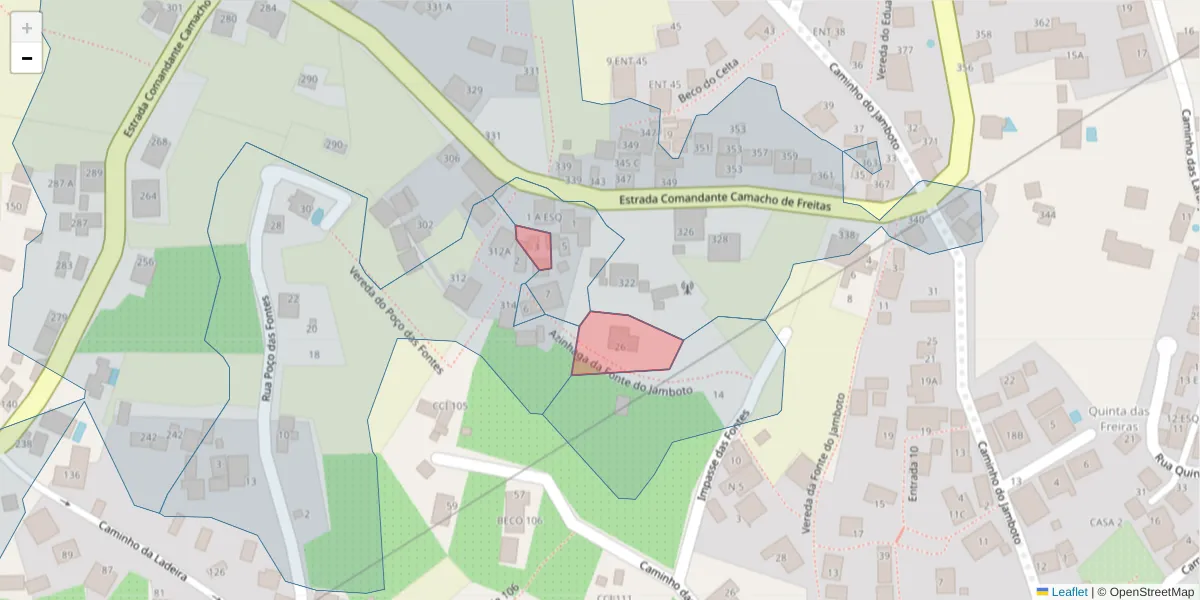 Mapa detalhado do código postal 9020-052 com limites, códigos postais vizinhos e agências dos correios