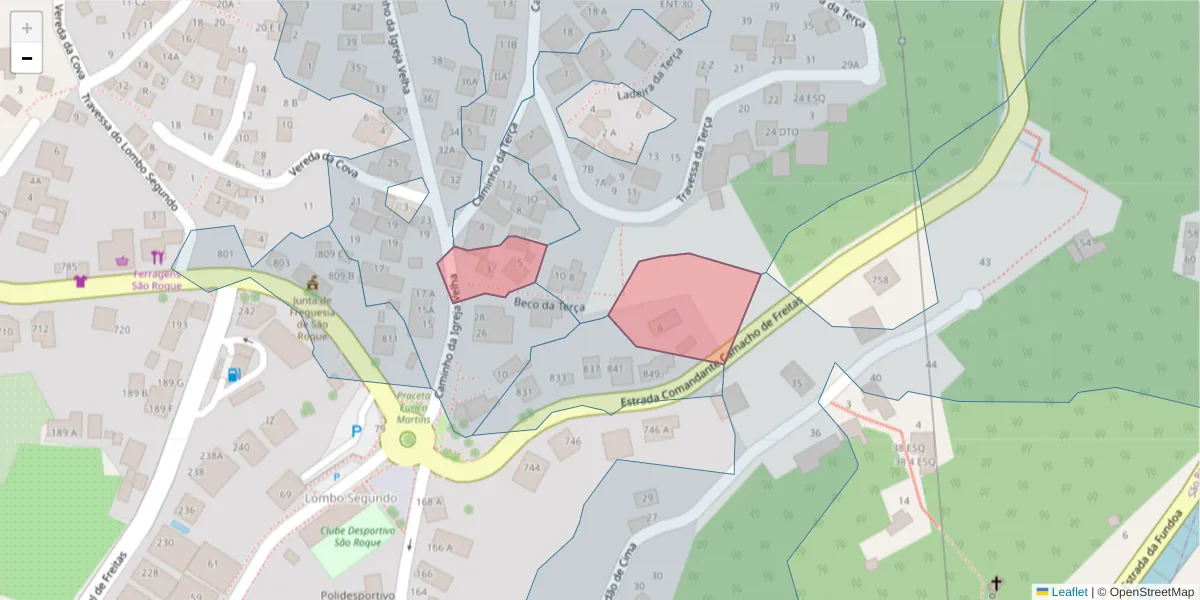 Mapa detalhado do código postal 9020-059 com limites, códigos postais vizinhos e agências dos correios