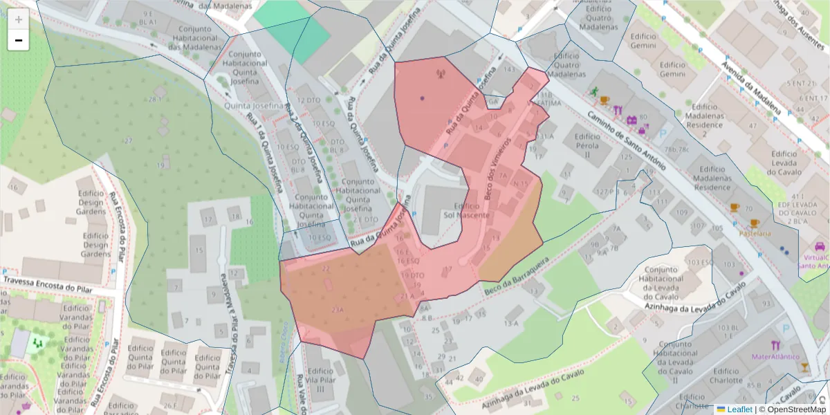 Mapa detalhado do código postal 9020-062 com limites, códigos postais vizinhos e agências dos correios