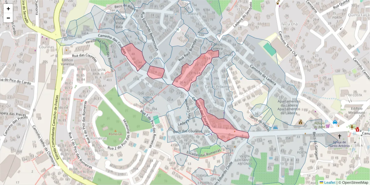 Mapa detalhado do código postal 9020-079 com limites, códigos postais vizinhos e agências dos correios