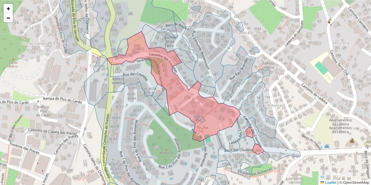 Mapa detalhado do código postal 9020-080 com limites, códigos postais vizinhos e agências dos correios