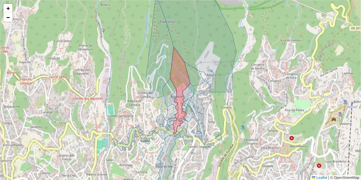 Mapa detalhado do código postal 9020-081 com limites, códigos postais vizinhos e agências dos correios