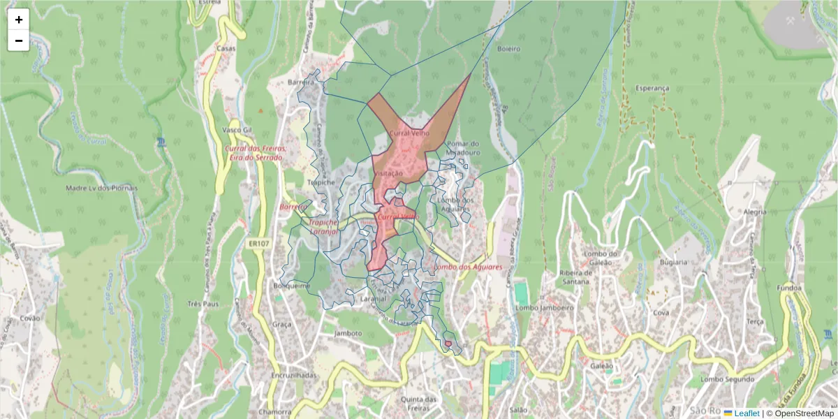 Mapa detalhado do código postal 9020-082 com limites, códigos postais vizinhos e agências dos correios