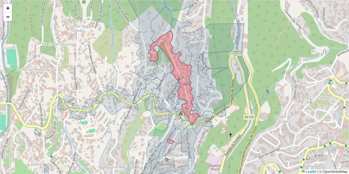 Mapa detalhado do código postal 9020-087 com limites, códigos postais vizinhos e agências dos correios