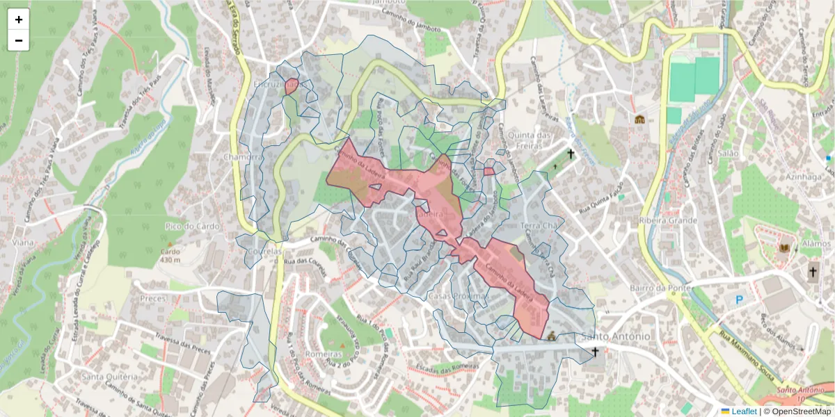 Mapa detalhado do código postal 9020-089 com limites, códigos postais vizinhos e agências dos correios