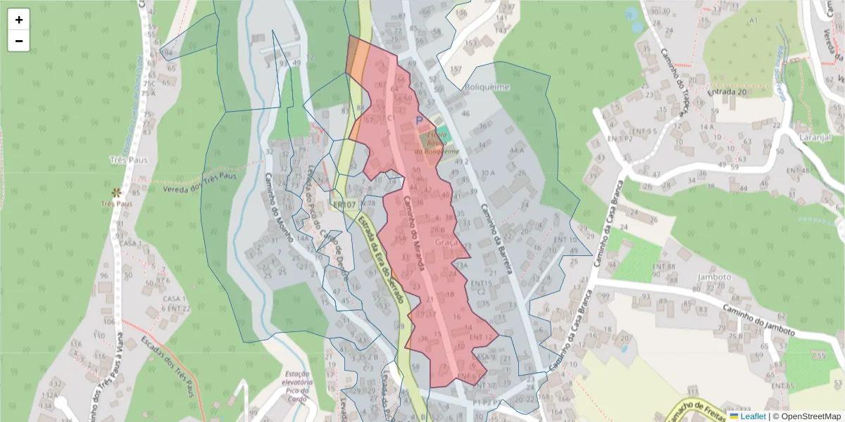 Mapa detalhado do código postal 9020-098 com limites, códigos postais vizinhos e agências dos correios