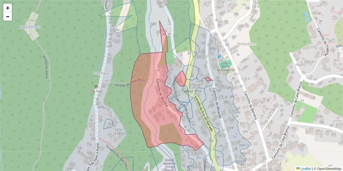 Mapa detalhado do código postal 9020-099 com limites, códigos postais vizinhos e agências dos correios