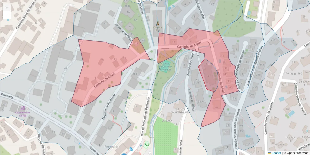 Mapa detalhado do código postal 9020-103 com limites, códigos postais vizinhos e agências dos correios