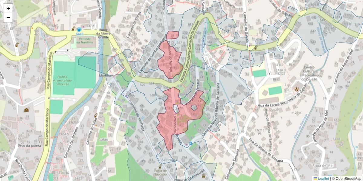 Mapa detalhado do código postal 9020-125 com limites, códigos postais vizinhos e agências dos correios