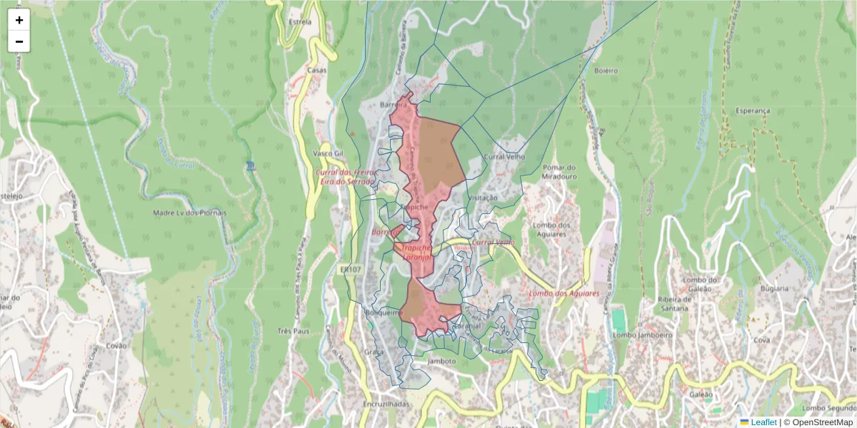 Mapa detalhado do código postal 9020-126 com limites, códigos postais vizinhos e agências dos correios